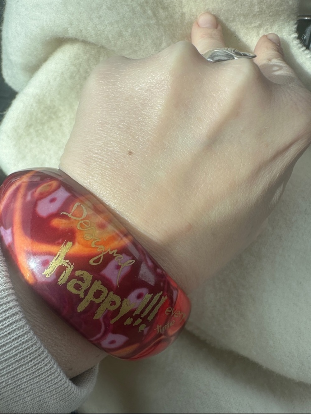 Desigual Vintage Maximalist Happy!!! Pink-Red Resin Bangle Bracelet